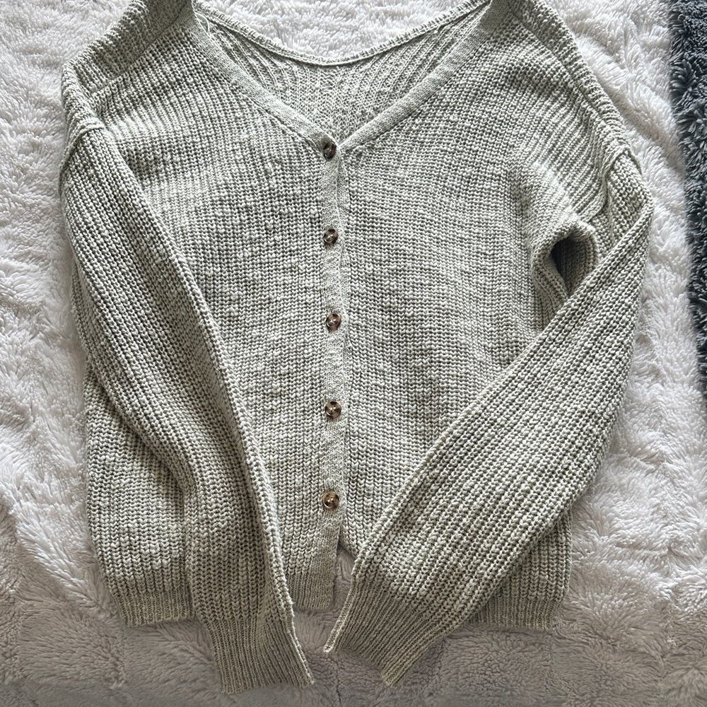 Hippie Rose Light Sage V-Neck Button Front Cardigan